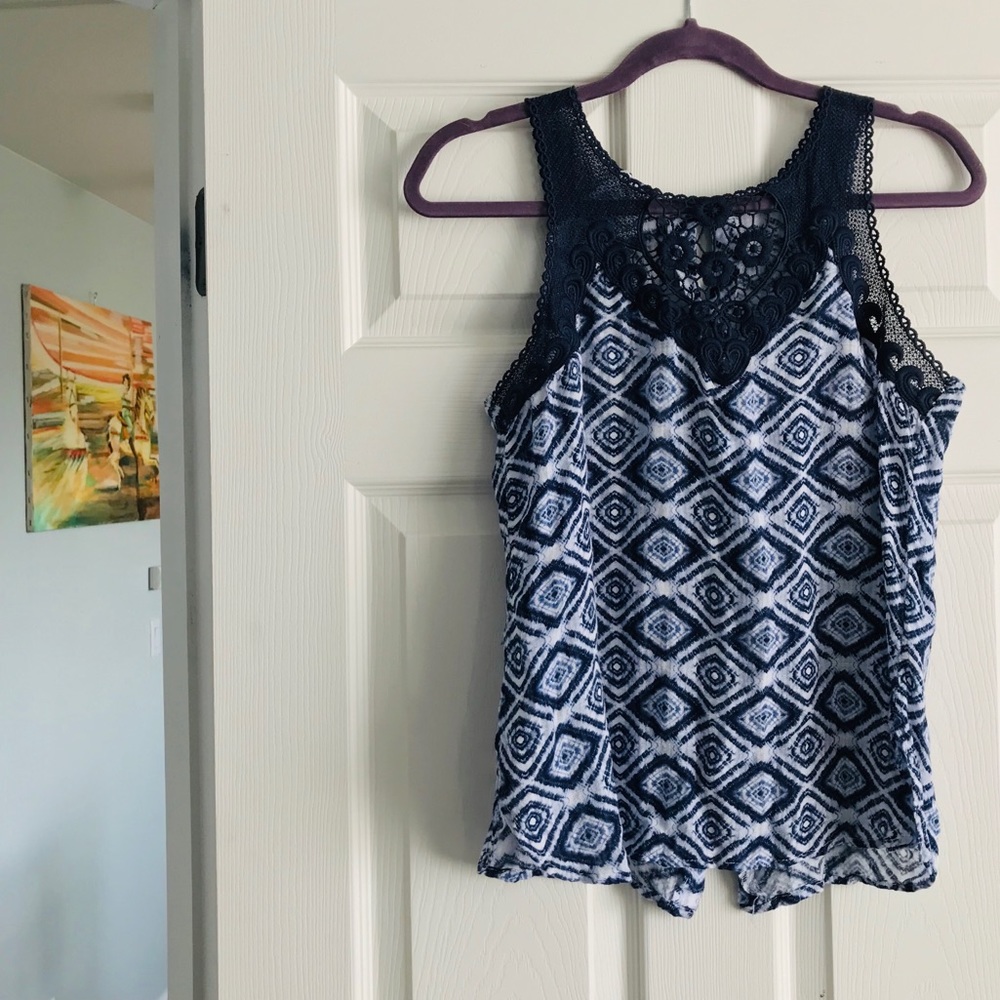 Fylo BOHO Sexy Crochet Ikat Top w/ Button Up Back